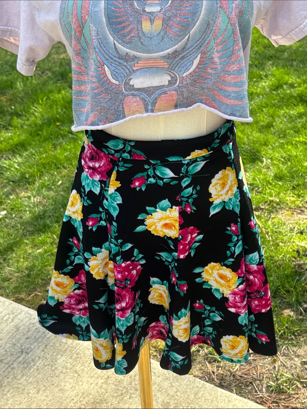 Vibrant Pink and Yellow Floral Skater Mini Skirt